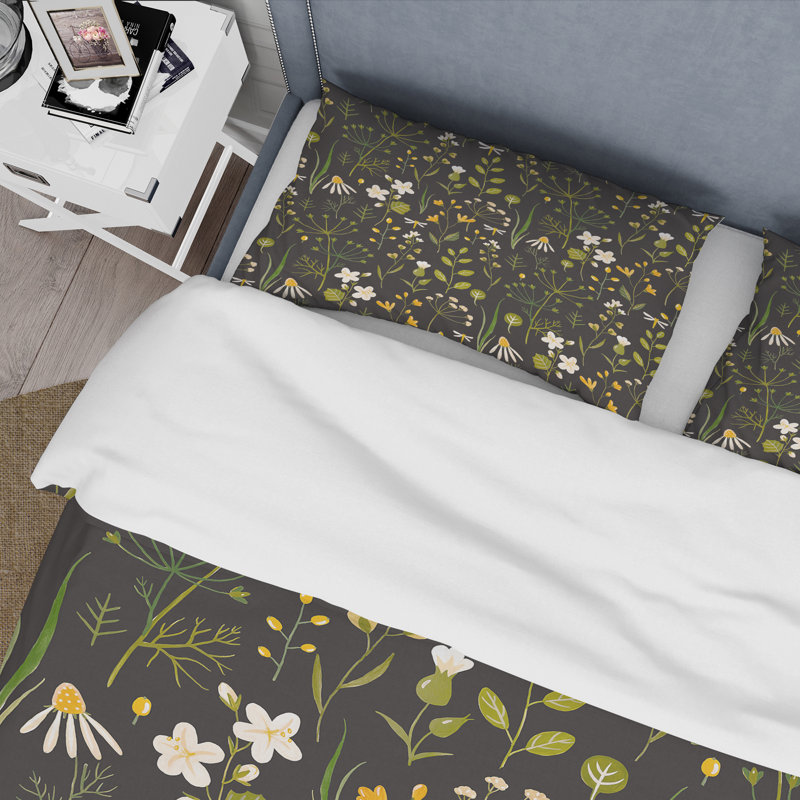 Fleurs abstraites sauvages dans la prairie - Ensemble de housse de couette moderne - Microfibre de polyester