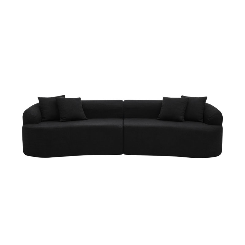 Canapé modulaire incurvé à 4 places en tissu de laine d'agneau noir, style minimaliste moderne, mousse compressée sans assemblage, haute densité pour la détente dans la chambre à coucher