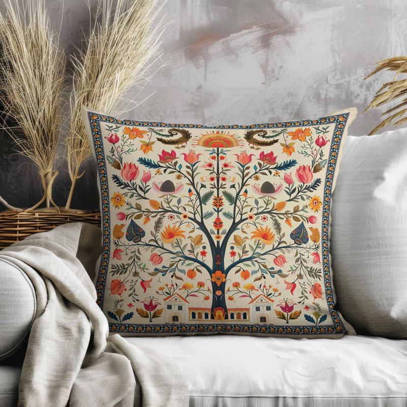 Coussin Indian Art, Beige, Carré 16 po