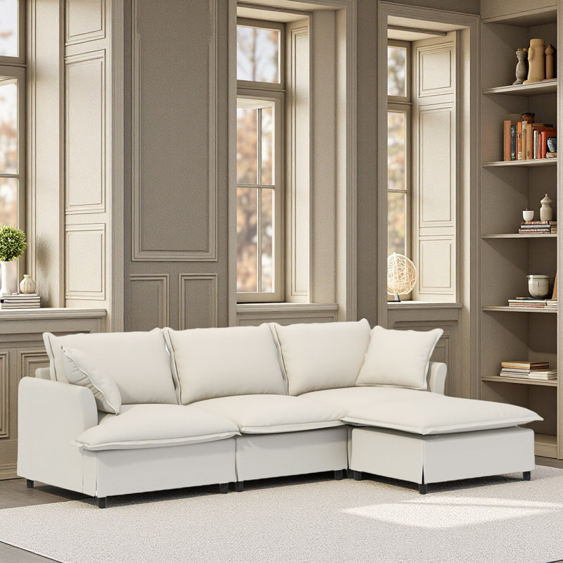 Canapé modulaire avec repose-pieds Chenille, Beige
