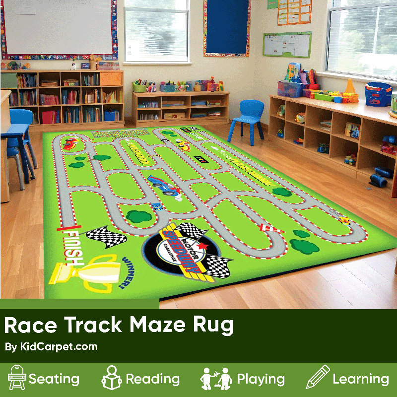Tapis de jeu KidCarpet.com Circuit de course, rectangulaire, 2,30 m x 3,65 m, Rectangle 7 pi 6 po x 12 pi