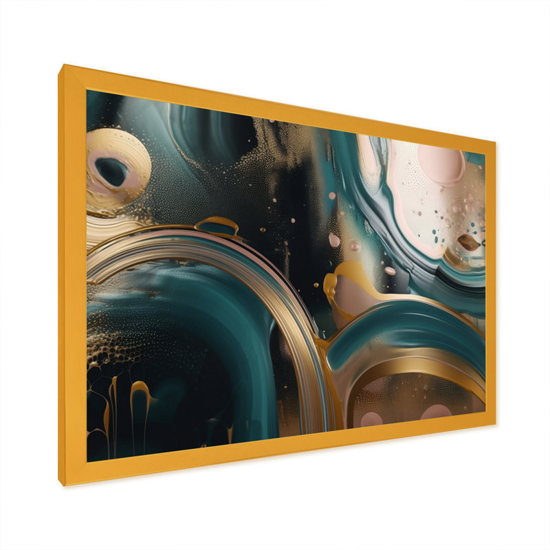 Or et vert marbré Euphoria IV - salon d'art mural en marbre abstrait, H 24 po x l 32 po x P 1 po