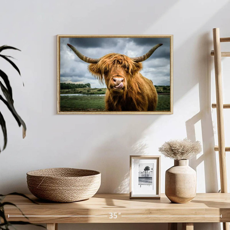 Silly Highland Cow, Cadre flottant en bois naturel, 19 po x 13 po