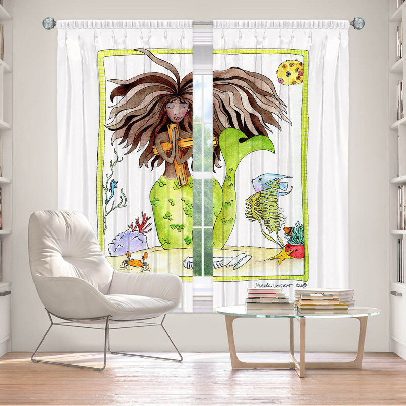 Lined Window Curtains 2-panel Set for Window Size 40" x 61" by Marley Ungaro - Praying Mermaid, L 20 po x L 82 po