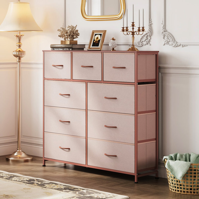 Reinardo  39.4" W 9-Drawer Dresser For Bedrrom With Wooden, Tall Storage Tower With Steel Frame, TV Stand Dresser for Living Room, Entryway