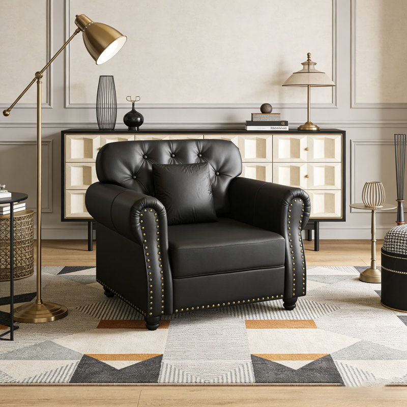 41.3"Upholstered Faux Leather Chair, No Included, Black