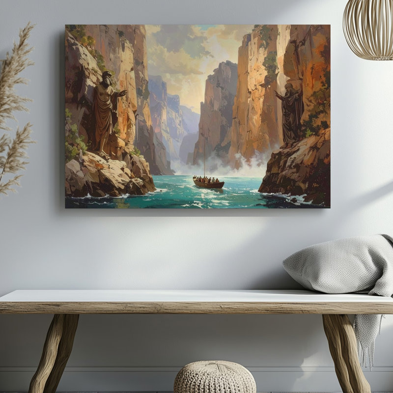 Art mural, toile de couloir sacrée, statues et cascade tranquille, H 16 po x l 20 po