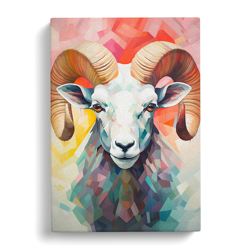 Ram Sheep Geometric - Wrapped Canvas, 50cm H x 35cm W x 3cm D