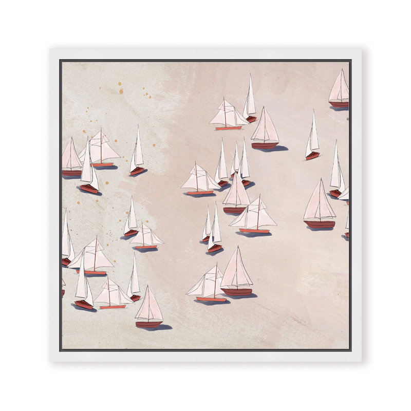 Coastal Retreat Modern Ensemble: Sailboat Odyssey, 24" H x 24" W, Framed Canvas, White