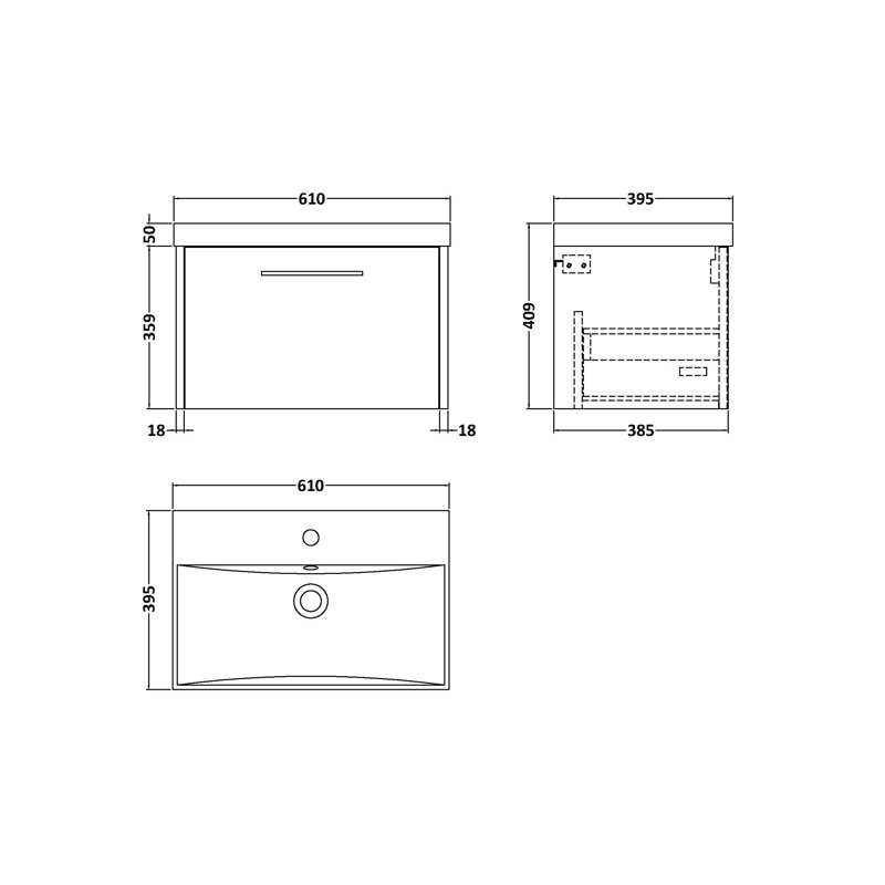 Juno 600mm Single Bathroom Vanity with Integrated Vitreous China Basin, Graphite Grey