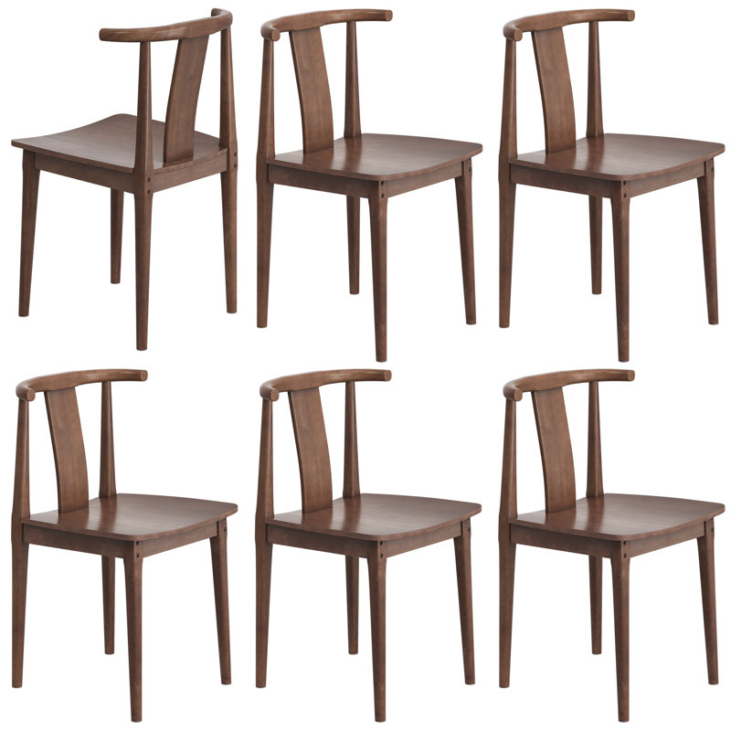 Farmhouse Wood Dining Chairs With Curved Back, 6, Brown