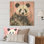 Panda blanc et rose en fleurs III - animal panda sur bois
