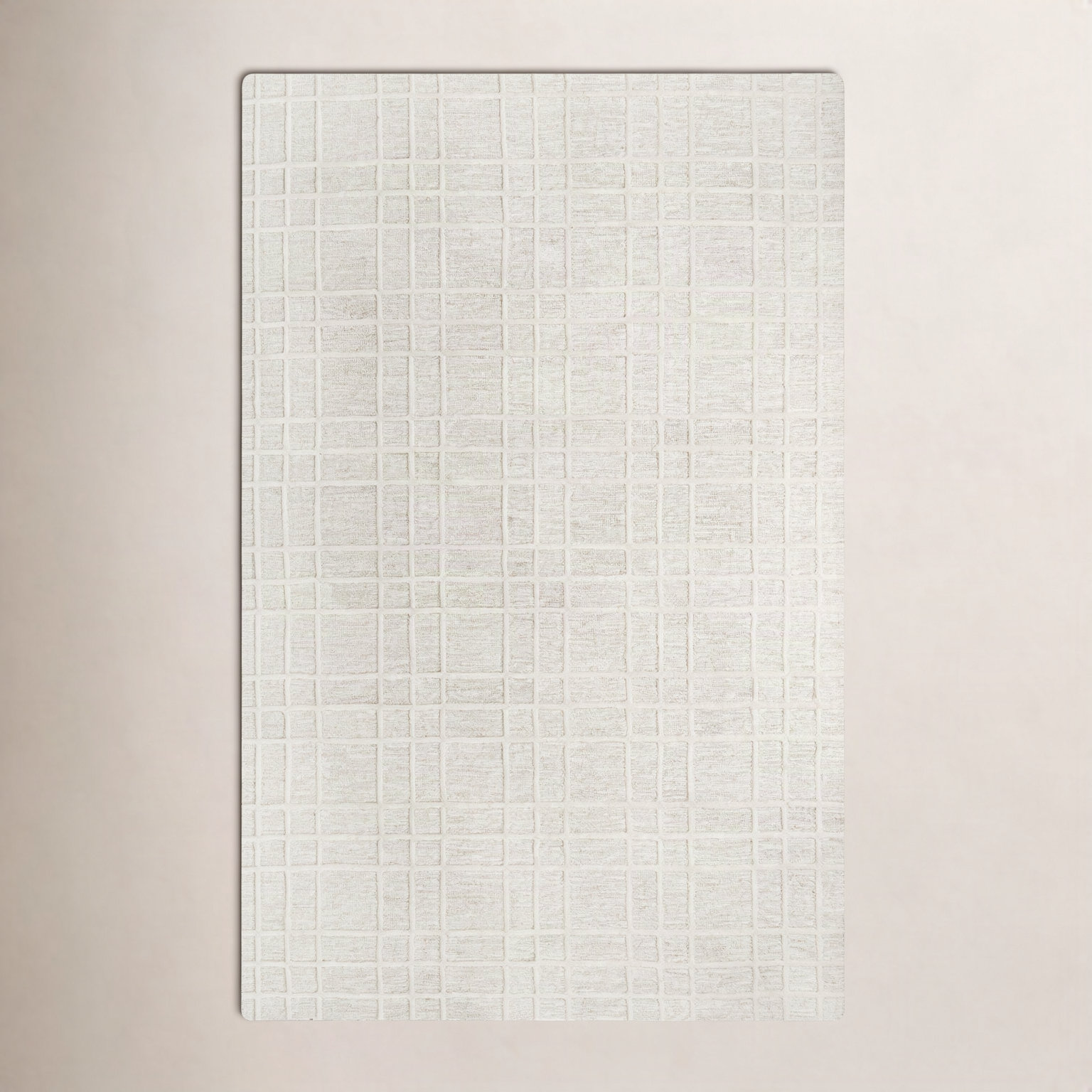 Alec White Hand-Tufted Plaid Wool Rug, Rectangle 3' x 5'