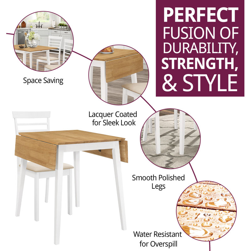 Ahwahnee 4 - Person Drop Leaf Rubberwood Solid Wood Dining Set, White, White
