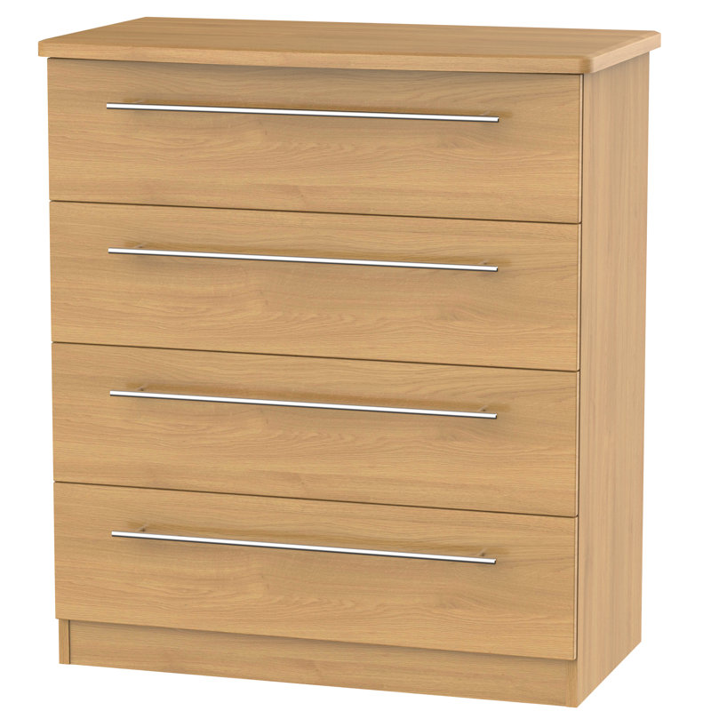 Fully Assembled Lyndale 4 Drawer 76.5Cm W Chest, English Oak