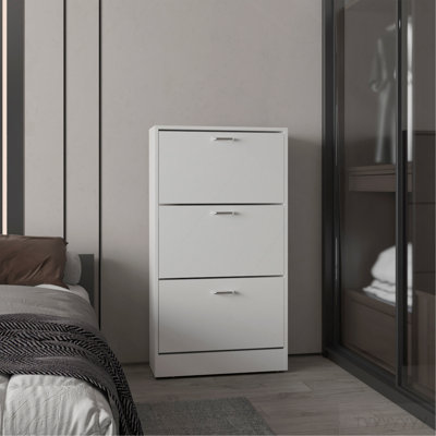 Range-chaussures, 3 portes, 3 tablettes, blanc
