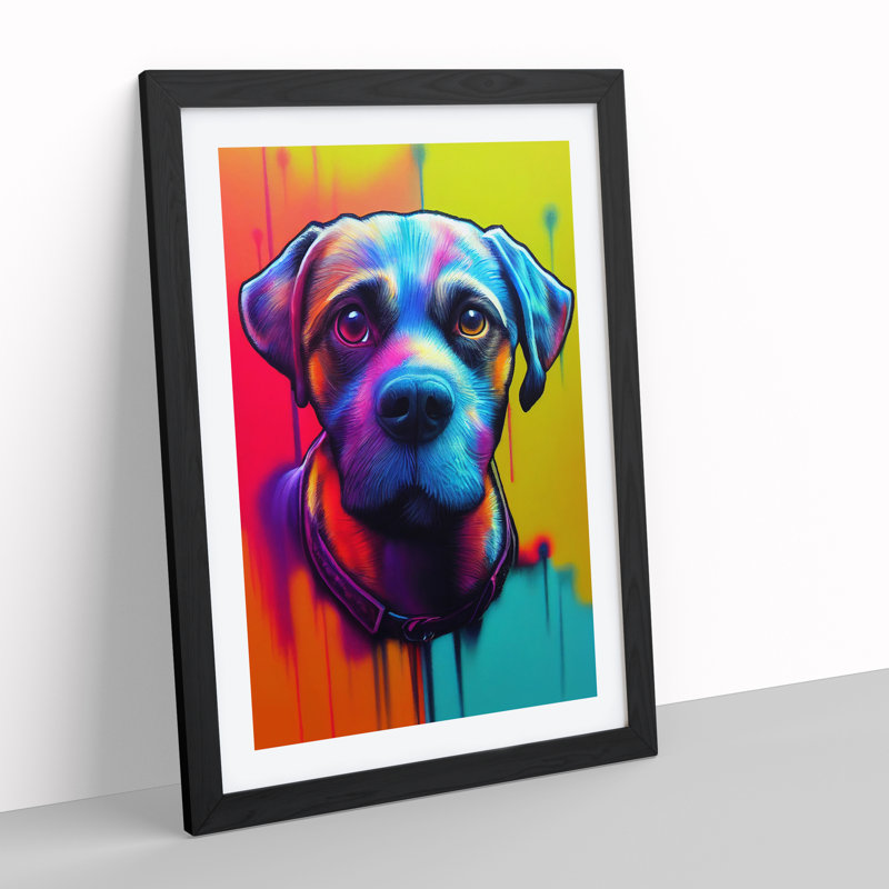 Neon Dog No.1 - Framed Print, Black, 64cm H x 46cm W x 2cm D