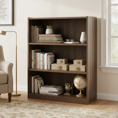 Brown Sturdy 3-Tier Bookcase, 2 Adjustable Shelves & 1 Fixed Shelf