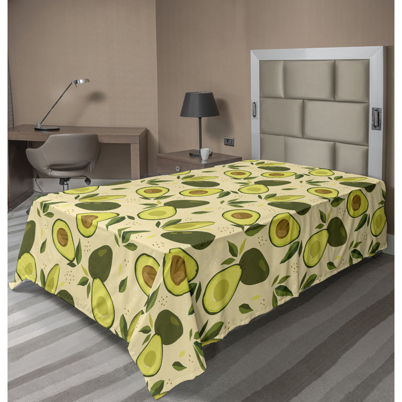 Ambesonne Flowers Flat Sheet Nostalgia Farmhouse, Olive Green Pale Mustard