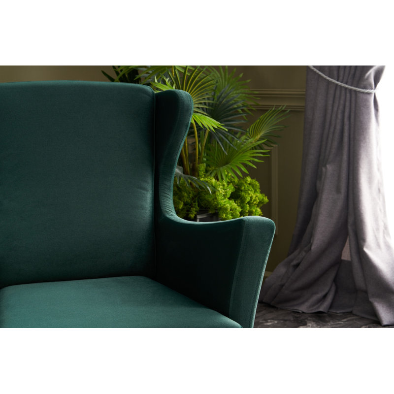 Elegant Wing Chair, Green Velvet, 30.3 x 38.6 x 31.5 inches | Durable Beech Wood Frame & Legs | 100% Polyester Fabric | Easy Clean | Modern American Traditional Design Ideal for Living Room & Hotel Decor