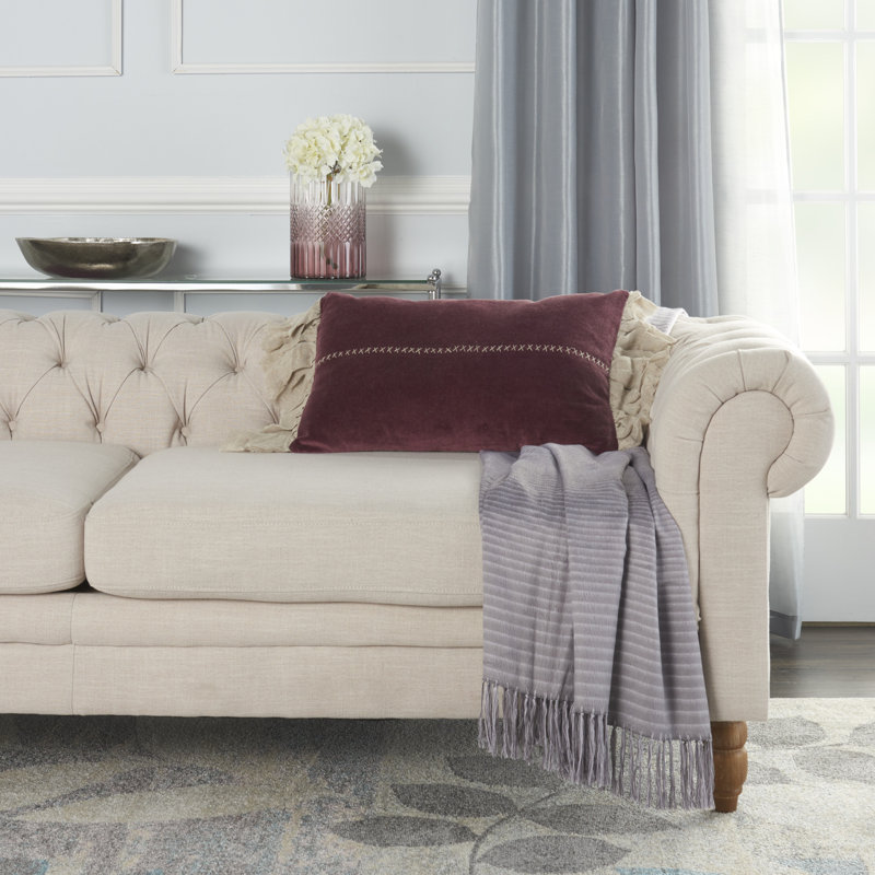 Ruffled Cotton Blend Throw Pillow, Burgundy