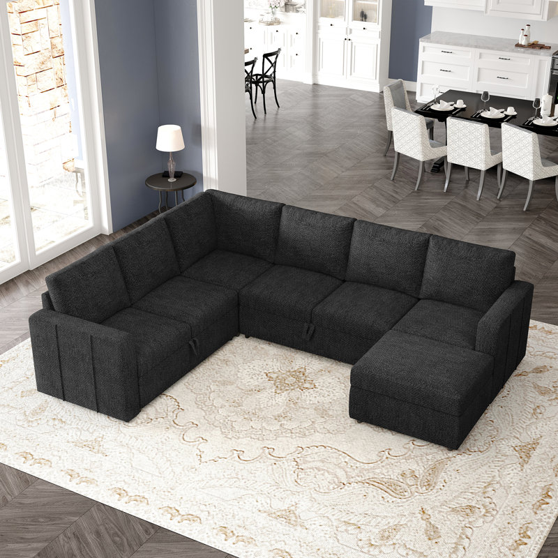 Ensemble de canapé modulaire en L avec grand espace de rangement, Chenille grise foncée