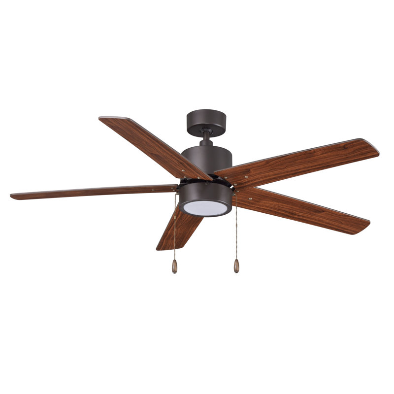 Phung 52" 5-Blade Indoor Ceiling Fan, Oil Rubbed Bronze, Brown Wood