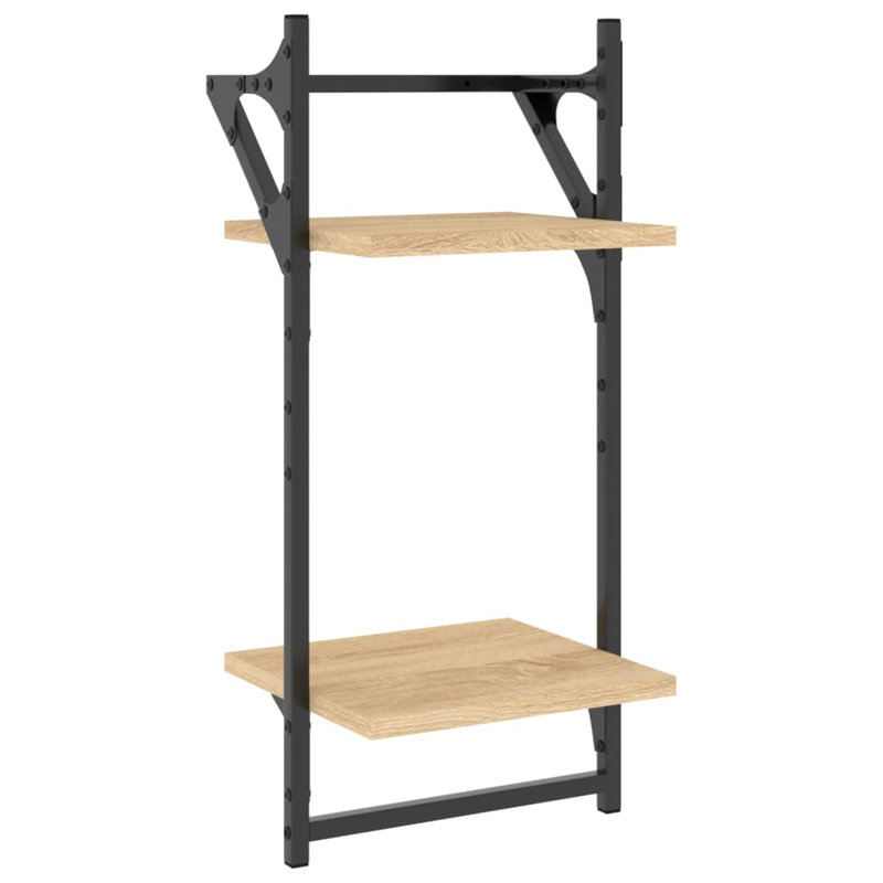 vidaXL Wall Shelves with Bars Floating Storage Display Shelf, Sonoma Oak