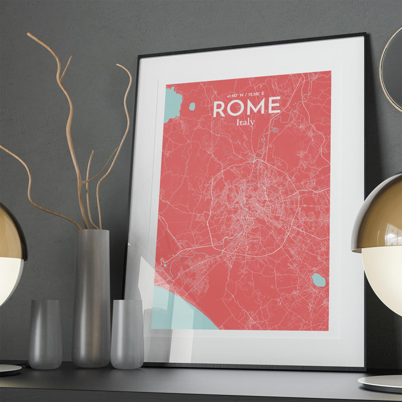 Rome, carte de la ville, impression dans la nature, Rose / bleu bébé, H 36 po x l 24 po