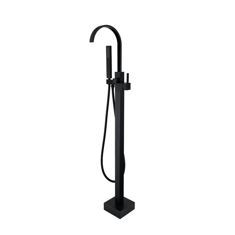 Robinet de baignoire autoportant à poignée simple avec douchette à main Topcraft, noir mat, Noir mat