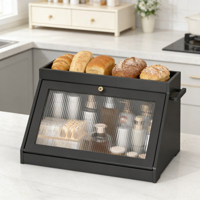 Bamboo Bread Box With Transparent Acrylic Door, Large Capacity Kitchen Counter Storage Container For Bread, Pastries, And Snacks, Farmhouse Style Design