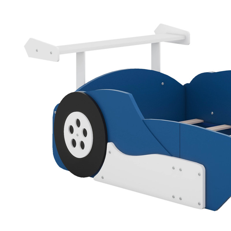 Race Car-Shaped Platform Bed With Wheels, Twin, Blue
