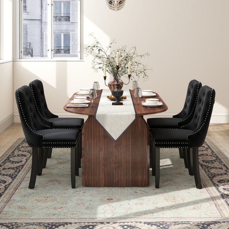 Ensemble de salle à manger Mid-Century, Brun, 5 pièces: table, 4 chaises, Noir