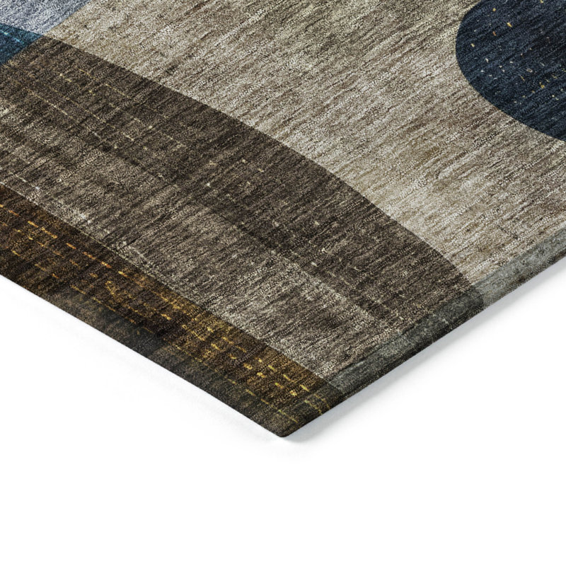 Tapis intérieur lavable abstrait bleu doré et gris 3 pi x 5 pi