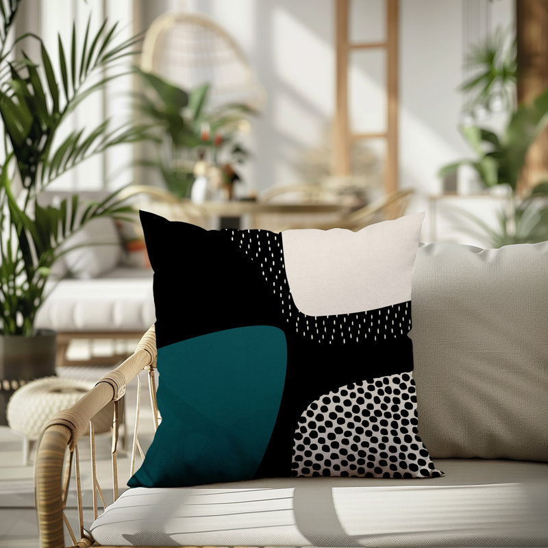 Coussin carré intérieur / extérieur pia, H 15 po x l 15 po, Émeraude / noir / blanc cassé