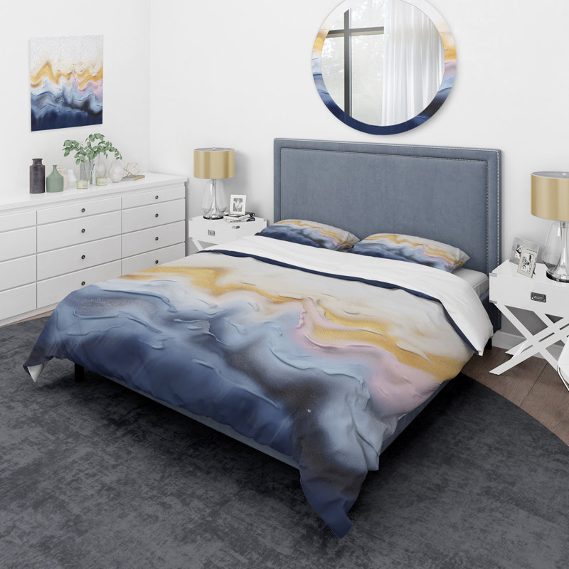 Ensemble de housse de couette à encre liquide bleue et jaune, Housse de couette pour lit simple