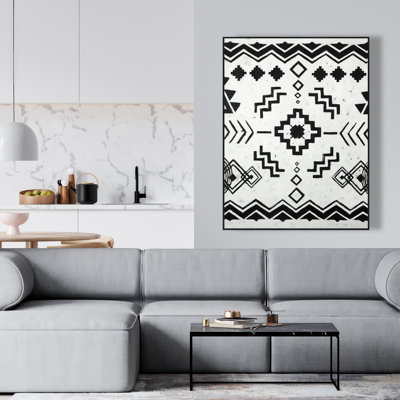 Ethnic Patterns - Black & White Framed Canvas for Man Cave Decor