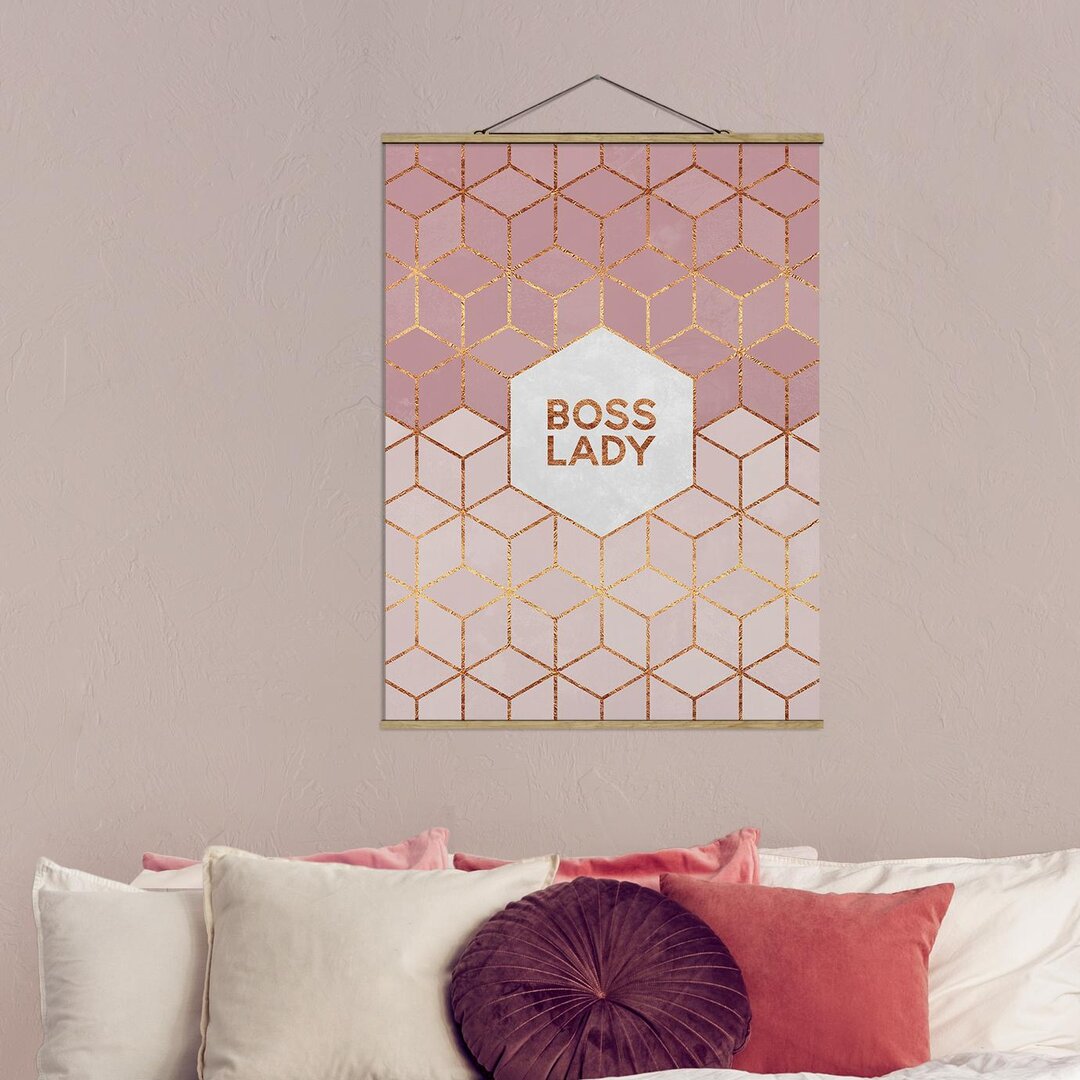 Stoffbild Boss Lady Hexagons Pink von Elisabeth Fredriksson