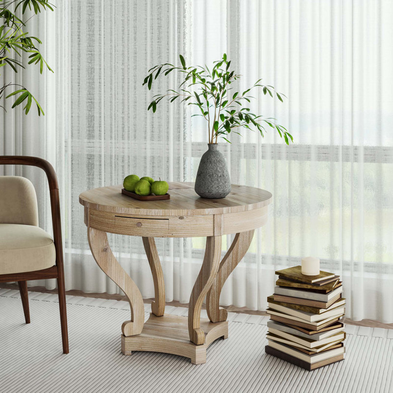 Small Size Round Dining Table End Table Side Table Coffee Table, Natural Wood Grain Distressed