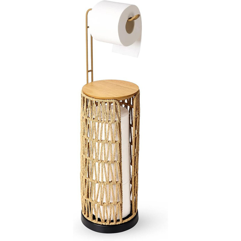 Porte-papier hygiénique tissé à la main - rangement autoportant en rotin pour 3 rouleaux, décoration de salle de bain Boho Farmhouse
