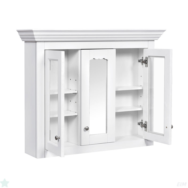 35" Bathroom Medicine Cabinet With Mirror, 5 Closed & Adjustable Shelves, Bathroom Wall Mounted Storage Cabinet With Glass Doors