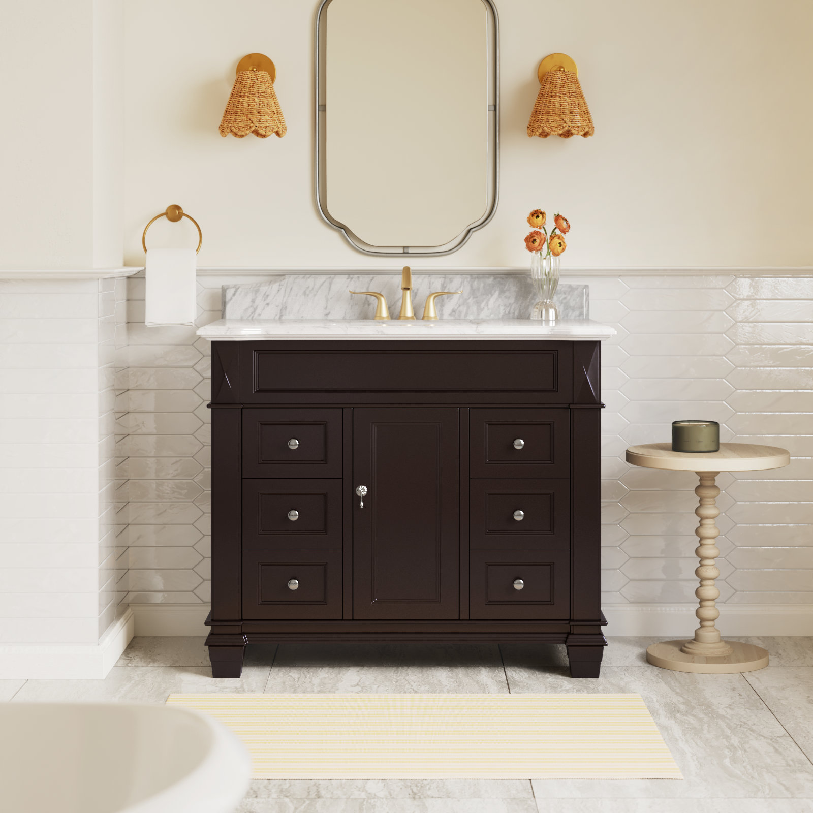 42 " Pine Single Bathroom Vanity, Carrara Marble, Chocolate