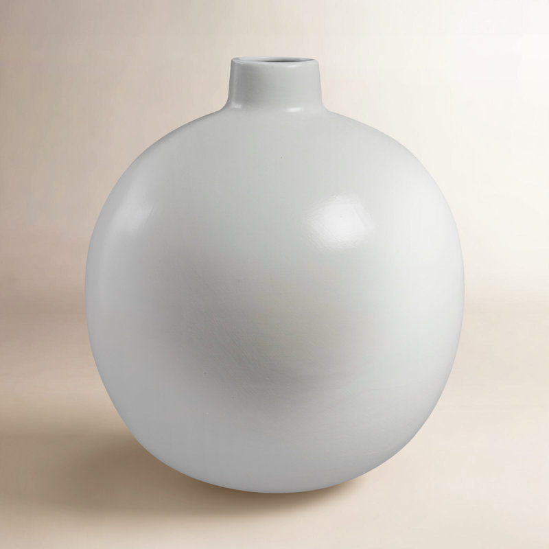 White Ceramic Matte Decorative Vase, 16" x 16" x 17", White