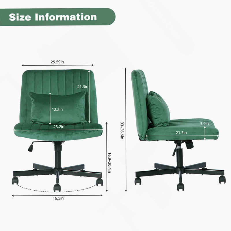 Chaise de bureau en velours vert avec accoudoirs Criss Cross, Vert