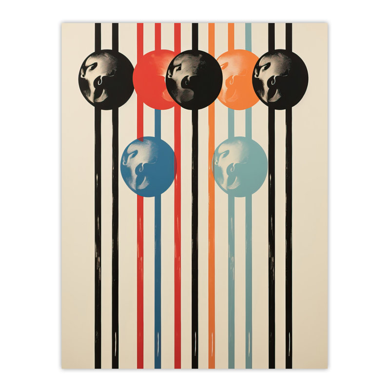Wall Art Print Abstract Orbs Geometric Painting Stripes and Spheres Celestial Bodies Orbit Poster