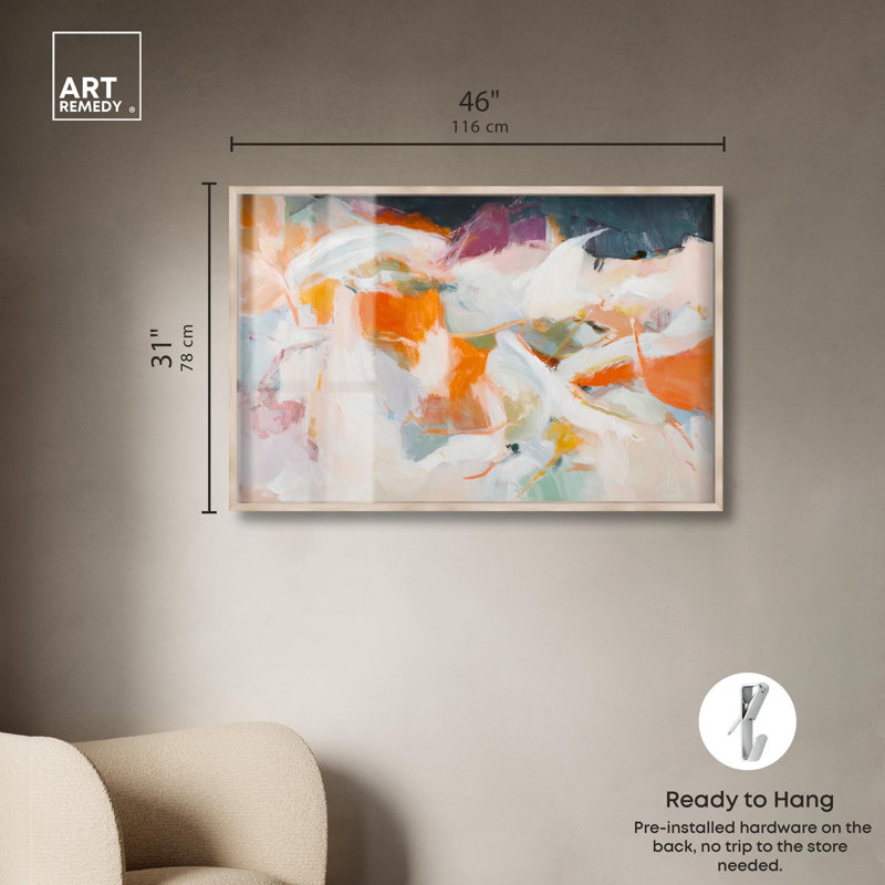 Tangerine Tide II Abstract Art Shadowbox Print by Art Remedy, 31" H x 46" W, Cream