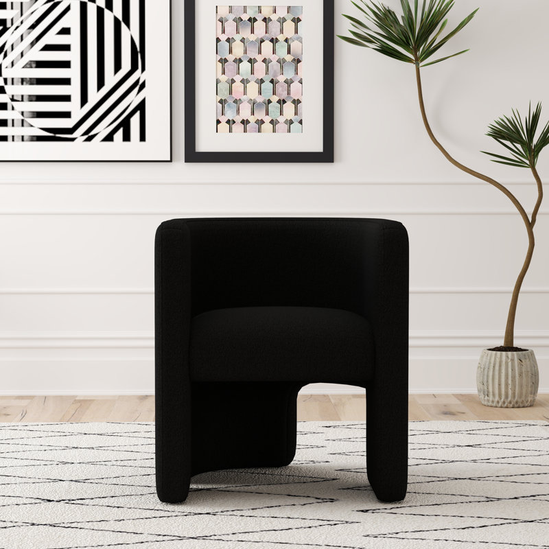 Jaimyn 24" Wide Upholstered Barrel Accent Chair, Black Teddy
