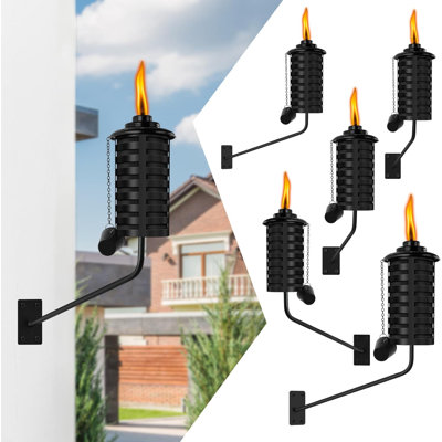 Paquet de 6 torches murales à la citronnelle noire, 16 oz de torches extérieures rechargeables en métal pour la cour, le patio, le jardin et le paysage