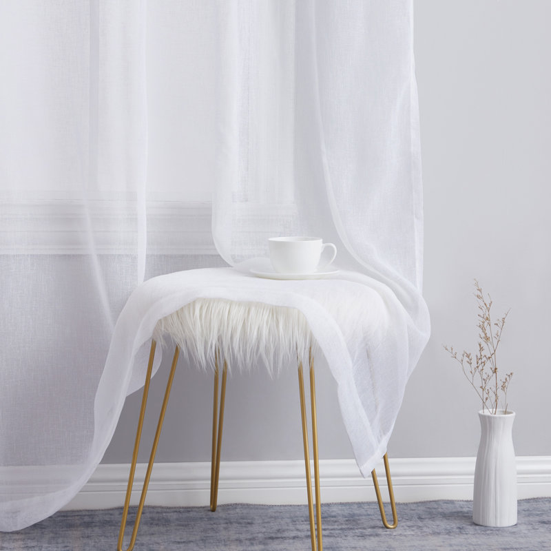 Hailey Faux Linen Sheer Curtain Panels, 54" W x 96" L, White