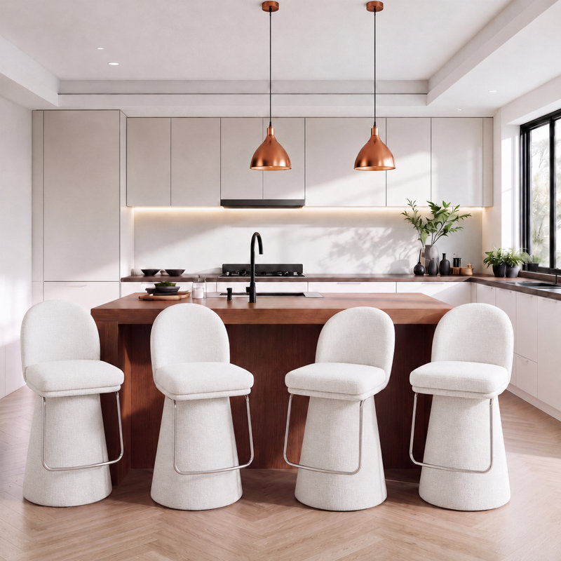 Tabouret de bar contemporain pivotant à 360 ° avec repose-pieds Chrome, Blanc